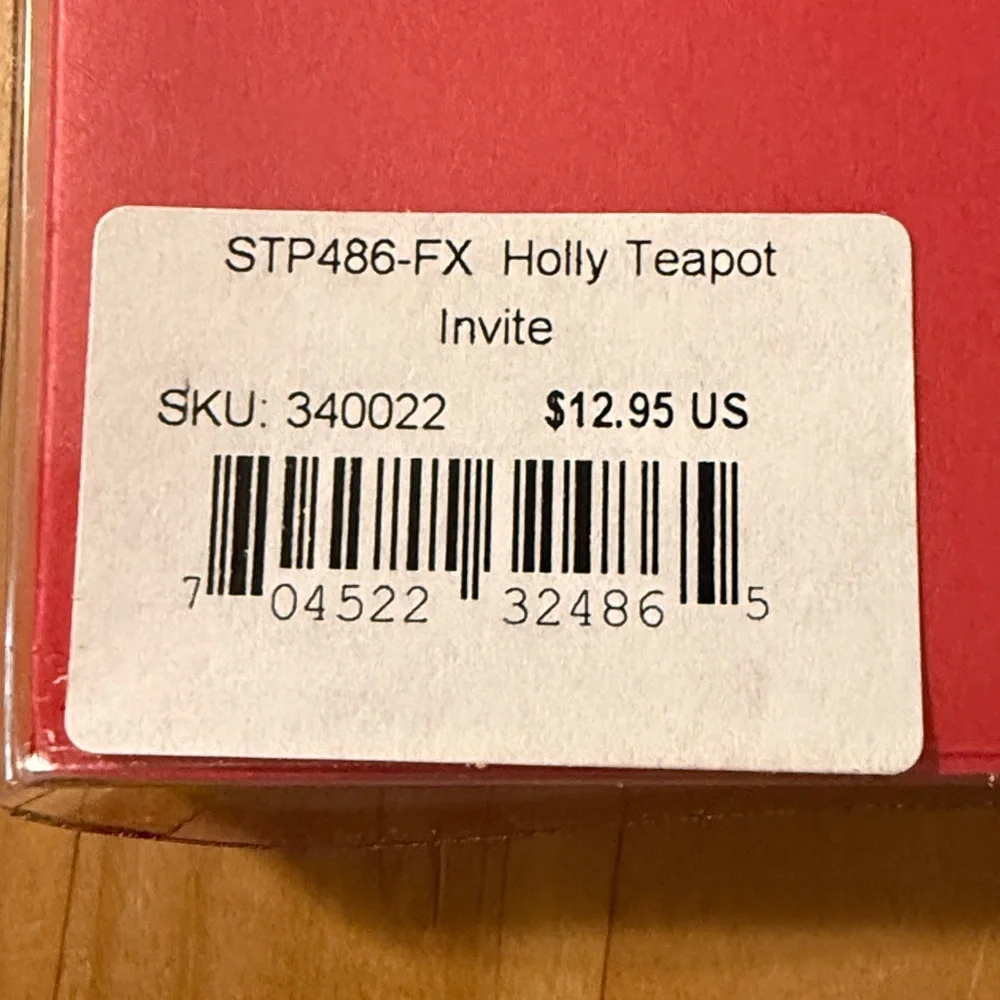 NWT Set-of-10 Holly Teapot Invitations w/red envelopes, in original box